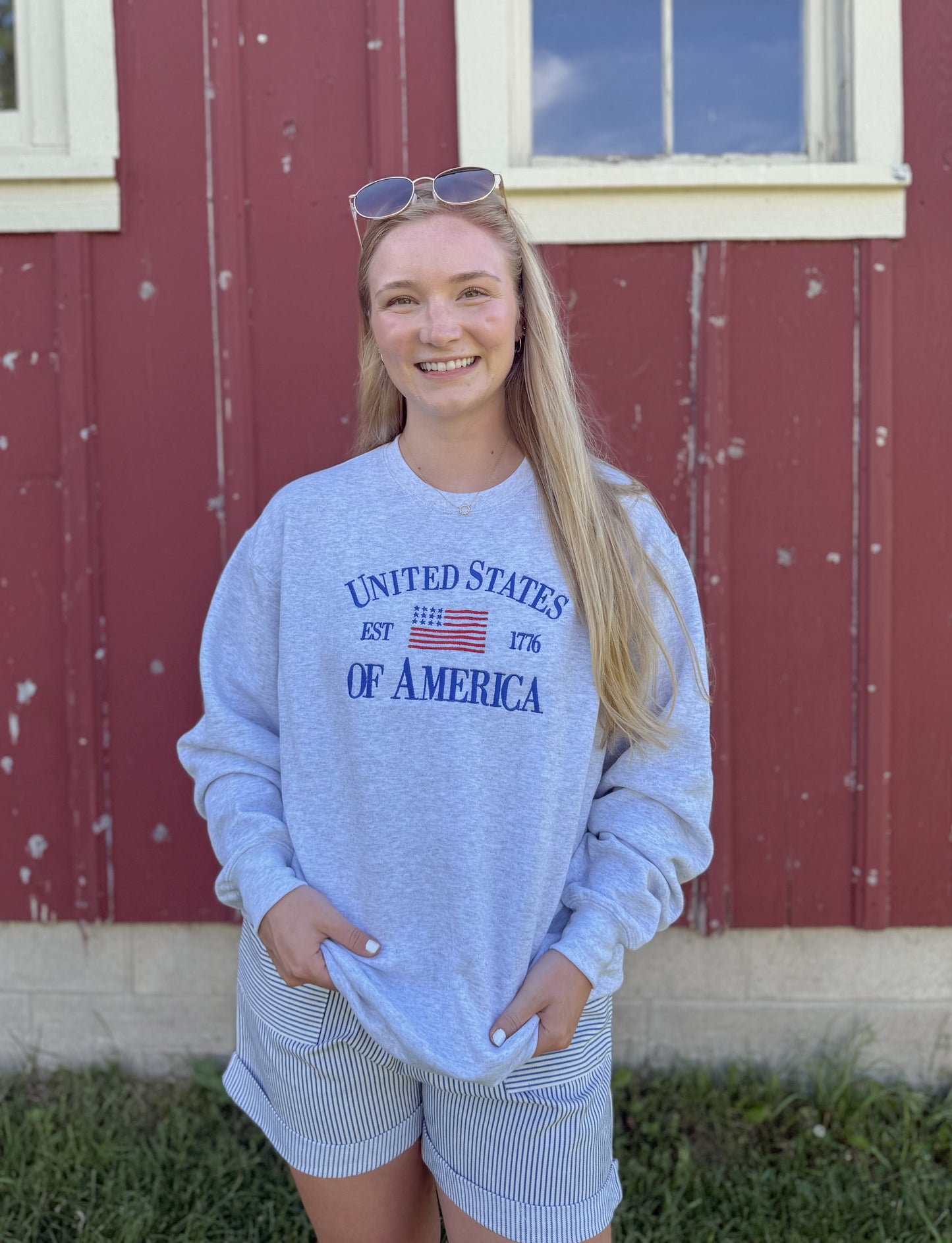 USA Embroidered Crewneck - Ash Grey