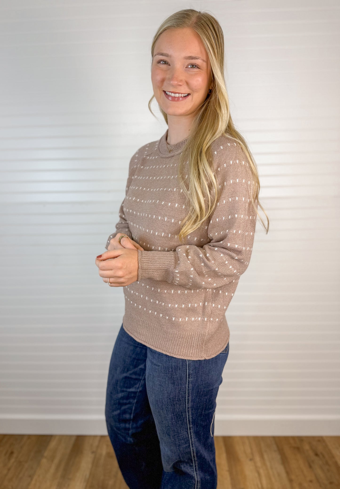 Dotted Striped Sweater - Taupe