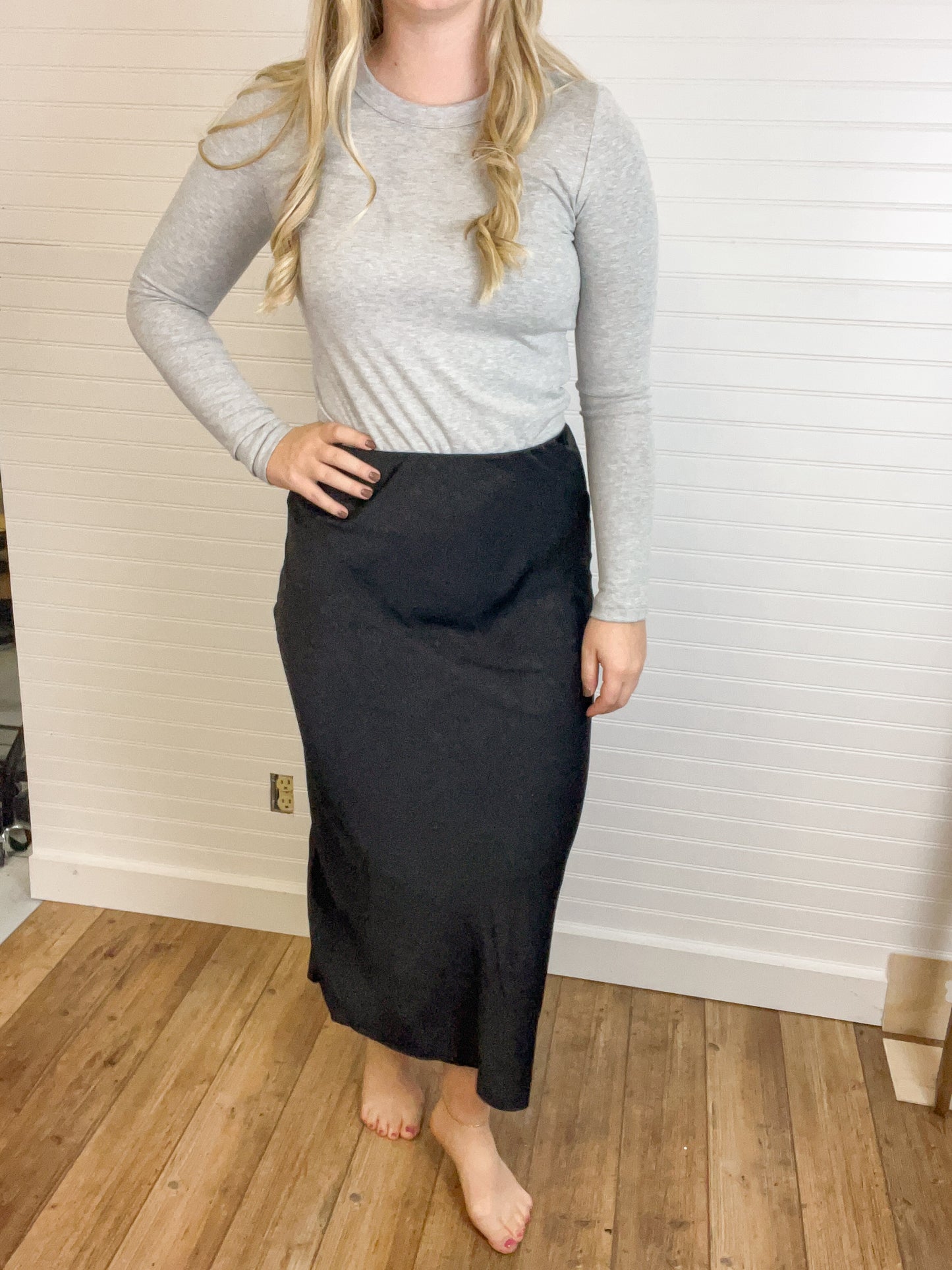 Crinkle Silk Maxi Skirt - Black