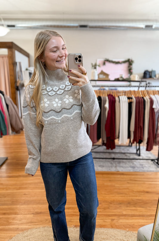 Nordic Mock Neck Sweater - Taupe