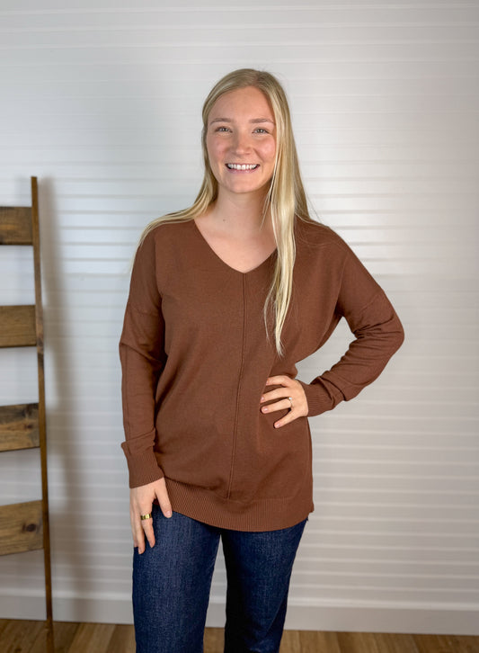 Front Seam Long V-Neck Sweater (4 colors)