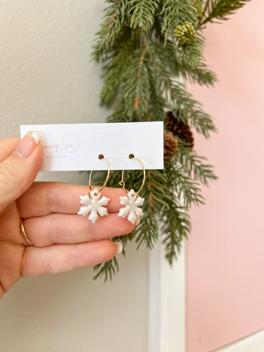 Snowflake Hoop Clay Earrings