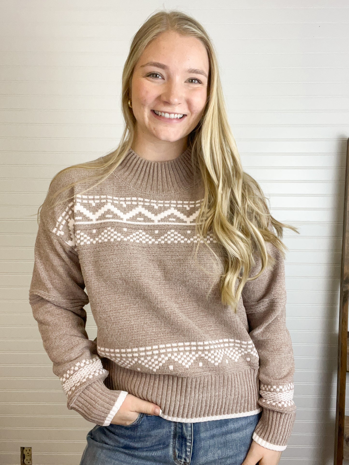 Mock Neck Nordic Sweater - Mocha