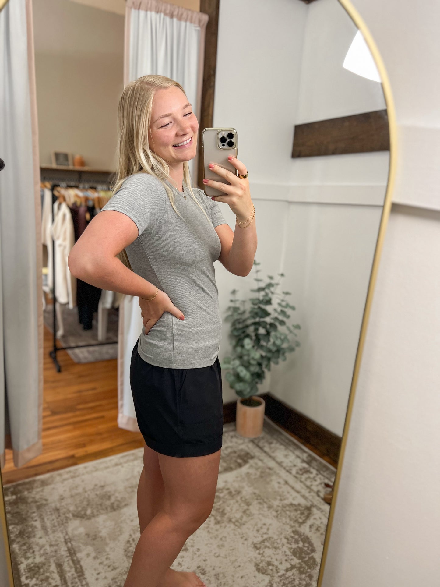 Ribbed Athleisure Fitted Top - Heather Grey