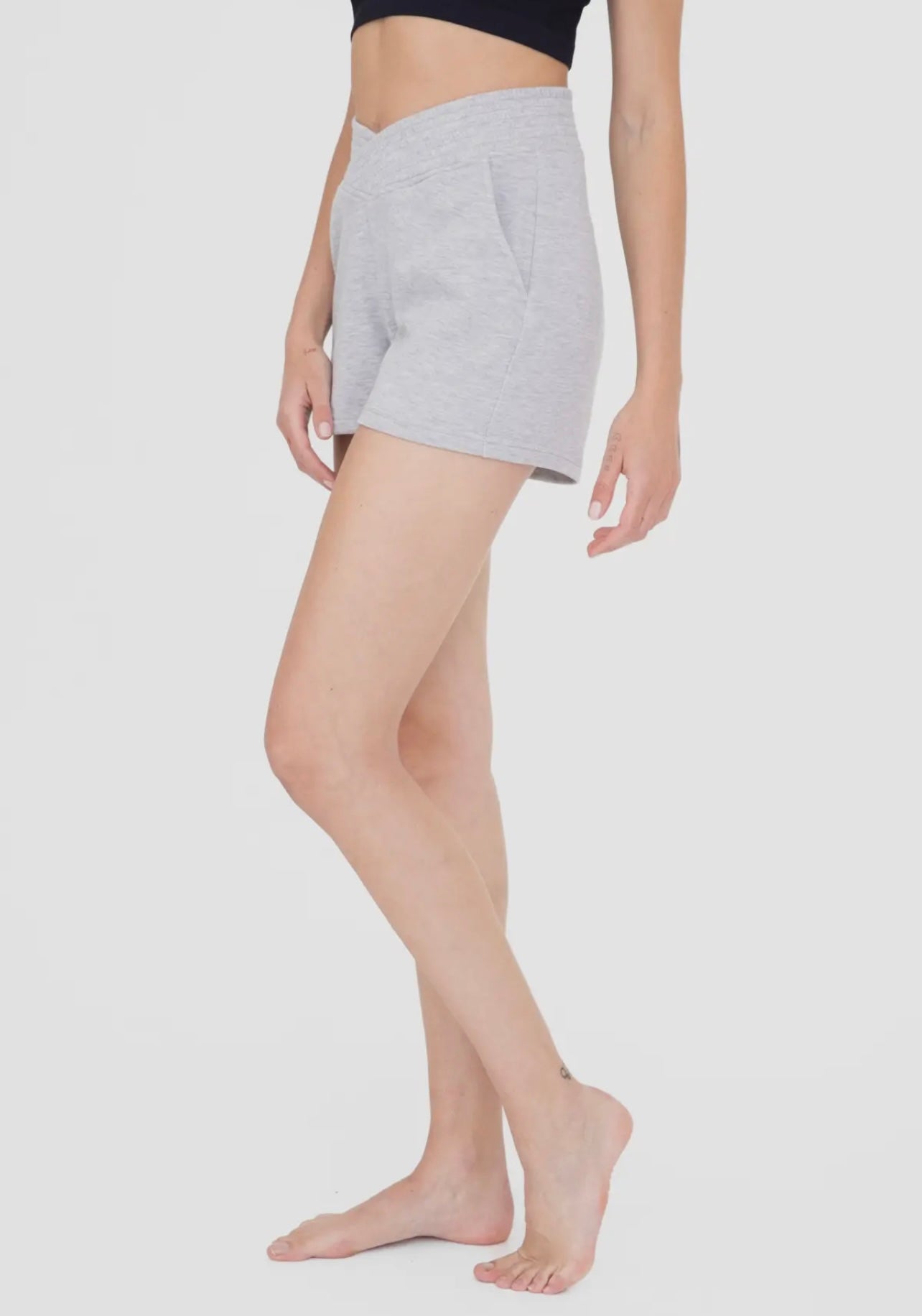 Ribbed Crossover Waist Lounge Shorts - Gray