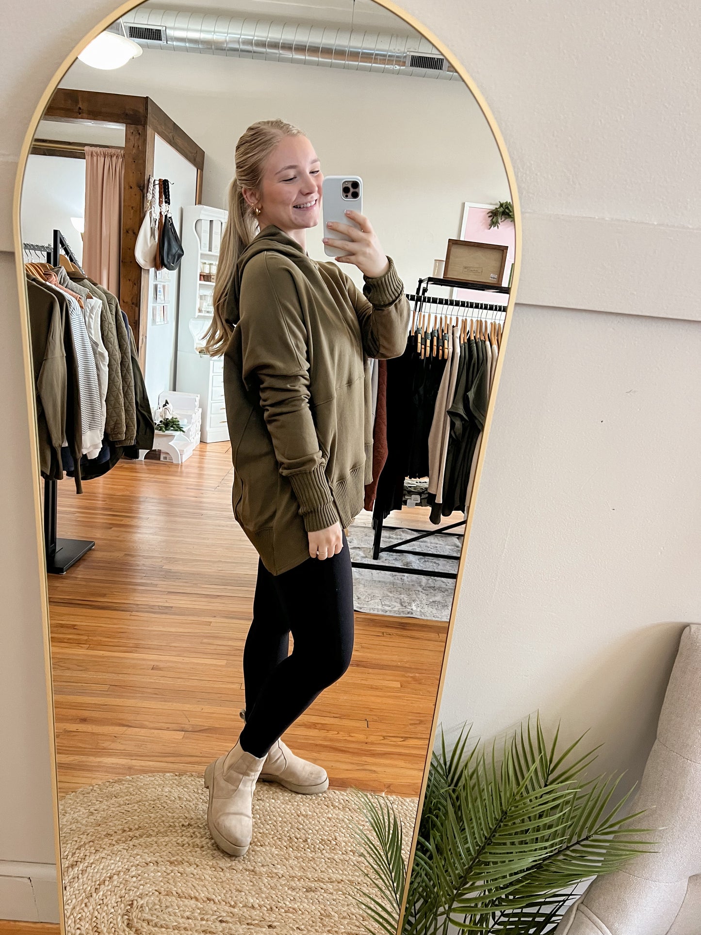 French Terry Oversized Hoodie - Army Green