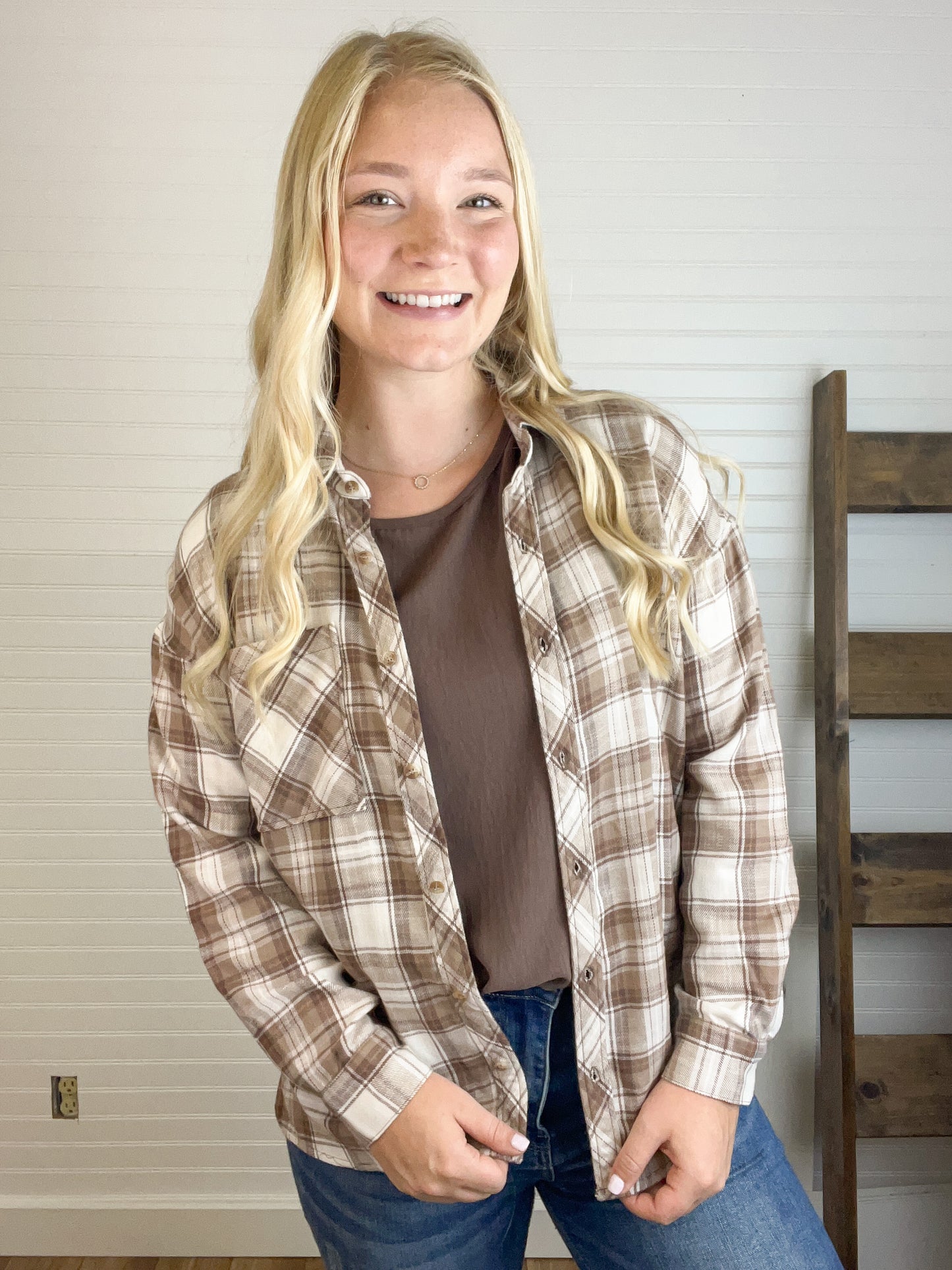 Plaid Button Up Flannel - Mocha