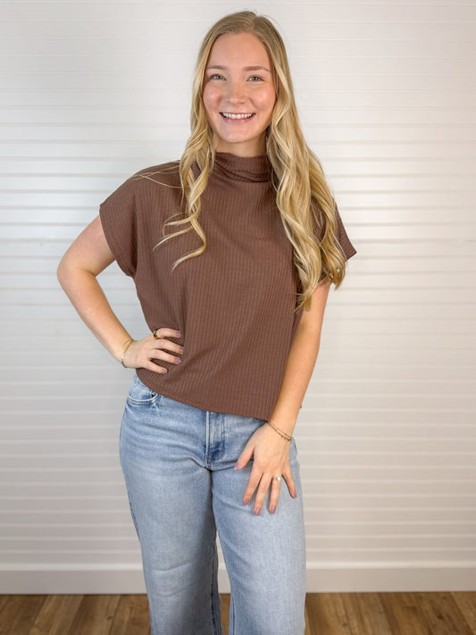 Mock Neck Sleeveless Top - Brown