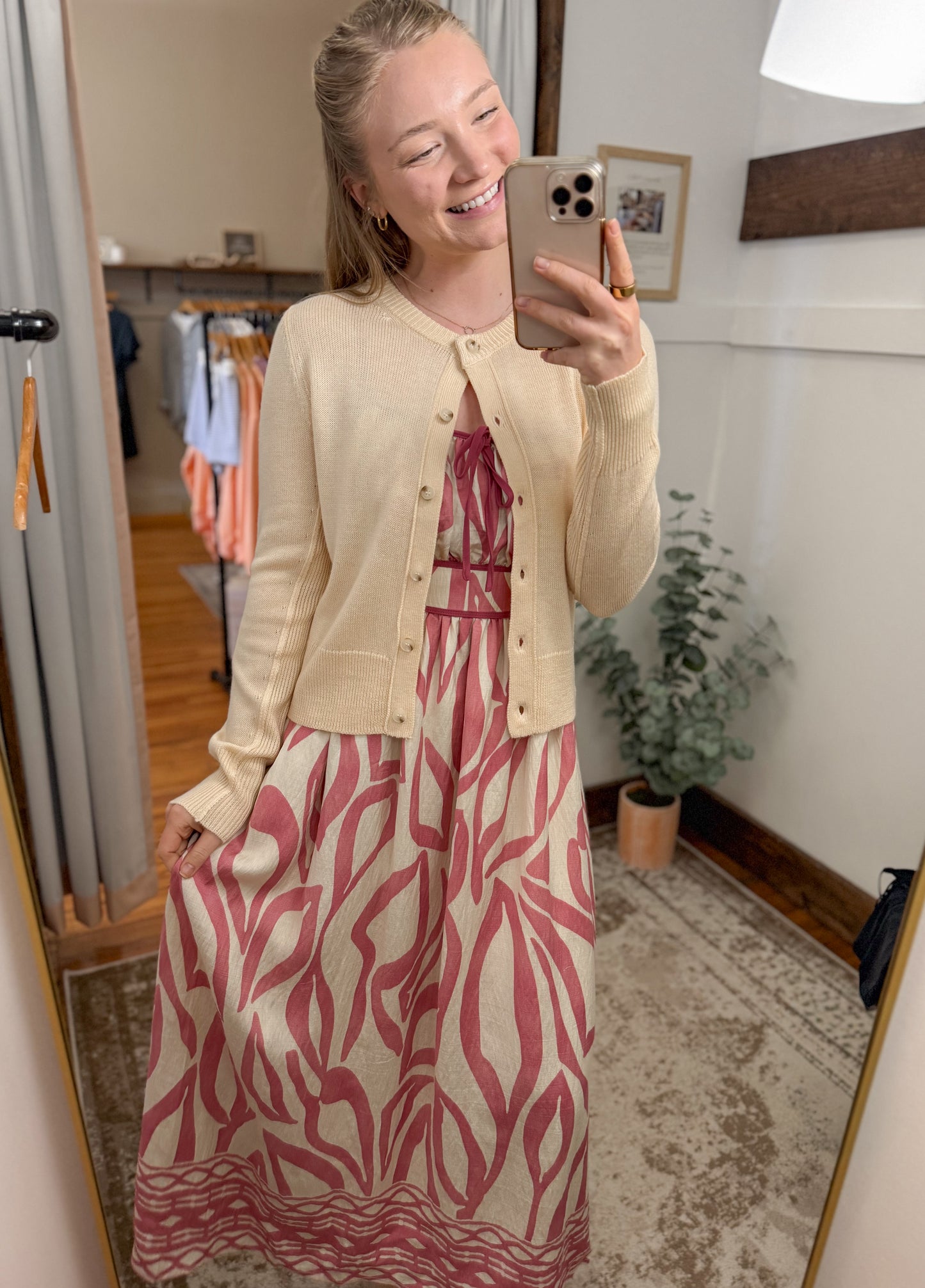Resort Border Printed Midi Dress - Pink