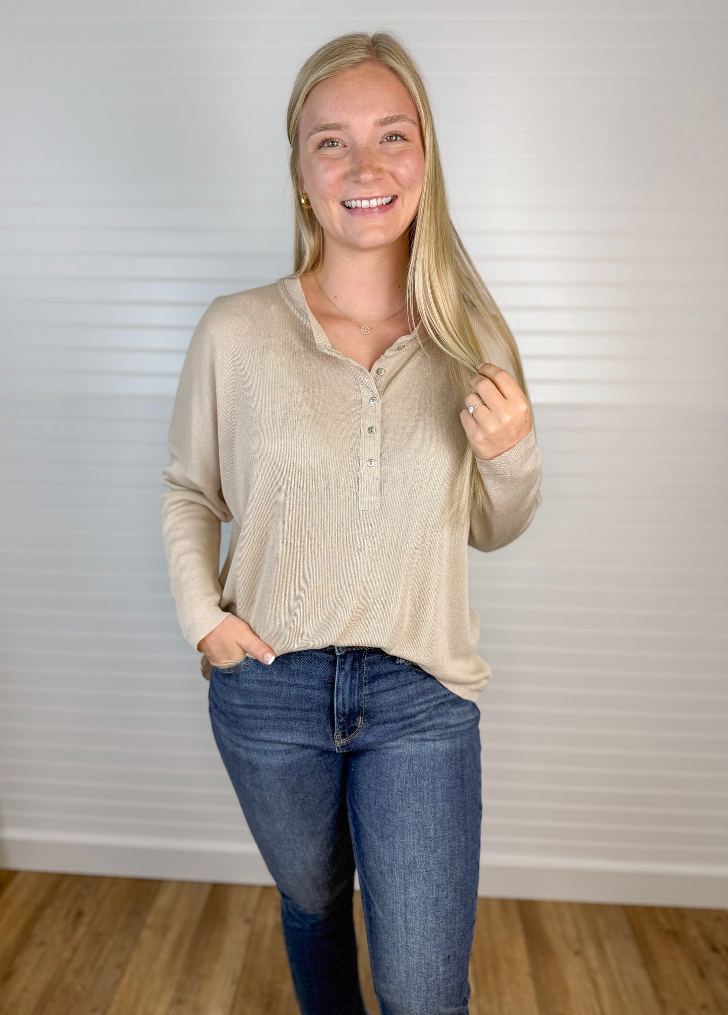 Raw Edge Henley Long Sleeve - Natural