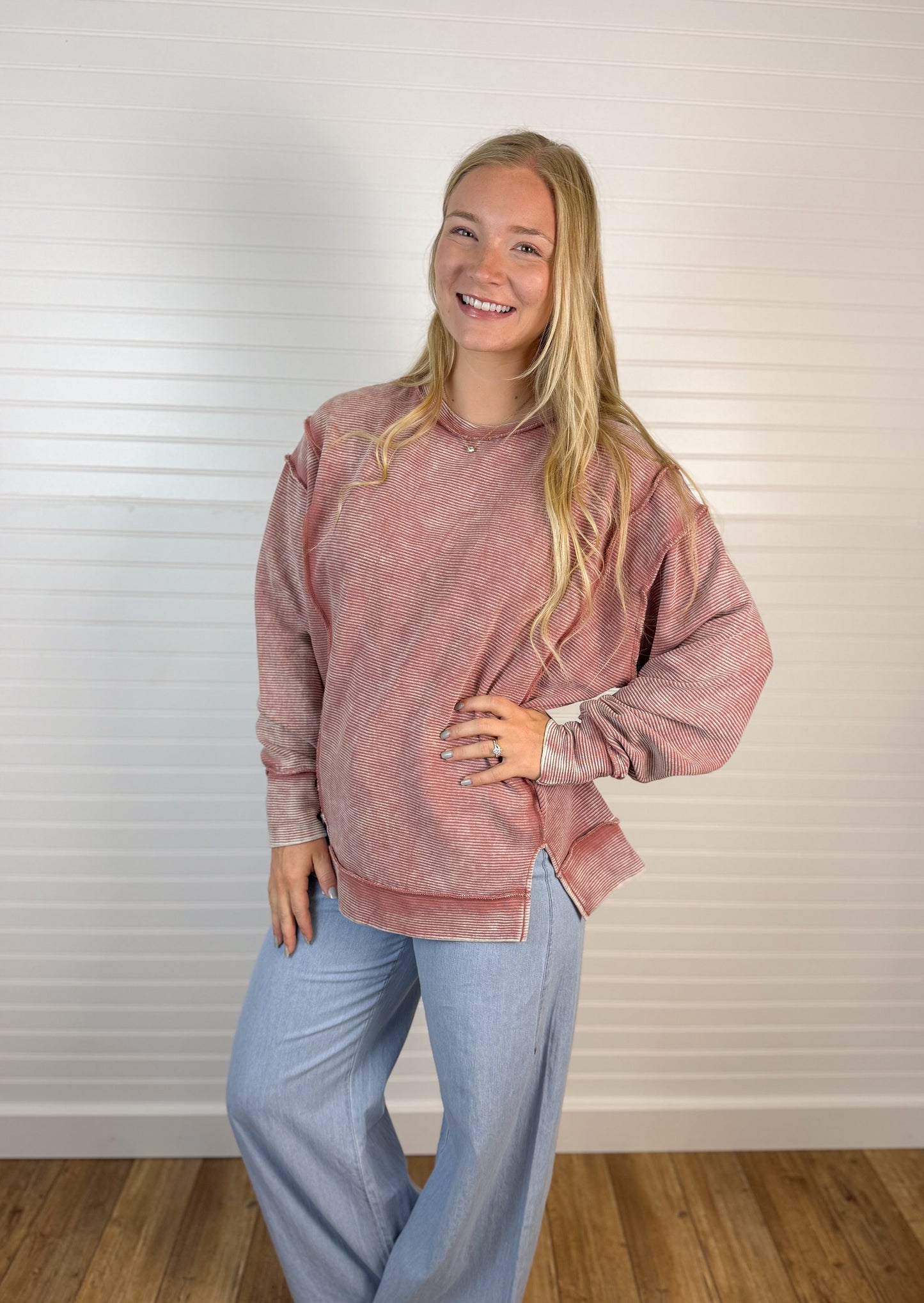 Acid Washed Exposed Seam Pullover (2 colors)