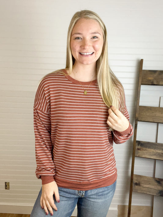 Soft Terry Striped Top - Rust