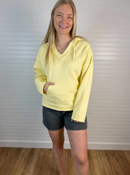 Cotton V-Neck Sweatshirt - Yellow