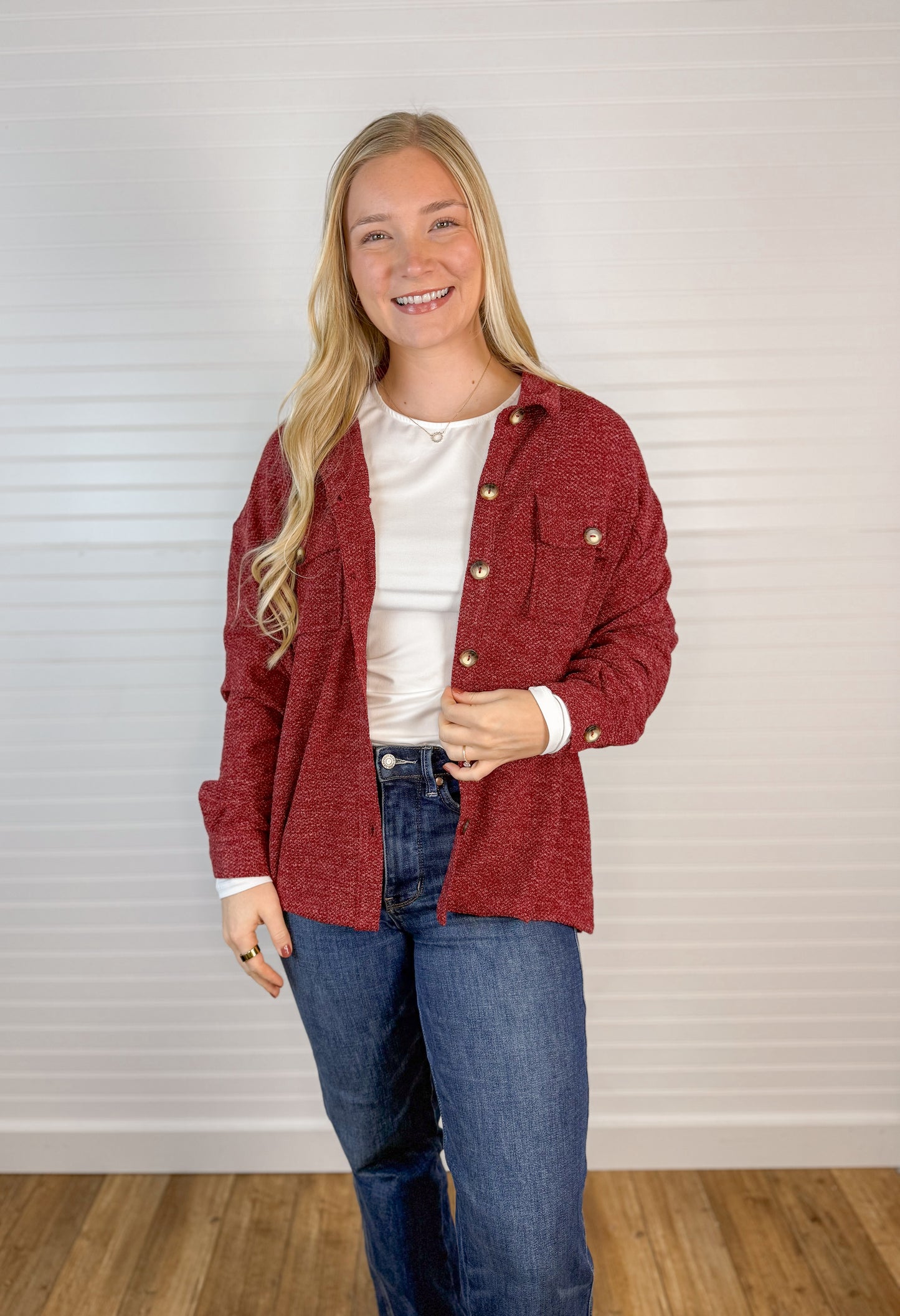 Lightweight Button Up Shacket - Burgundy