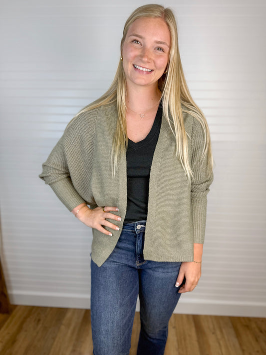 Dolman Sleeve Sweater Cardigan - Olive