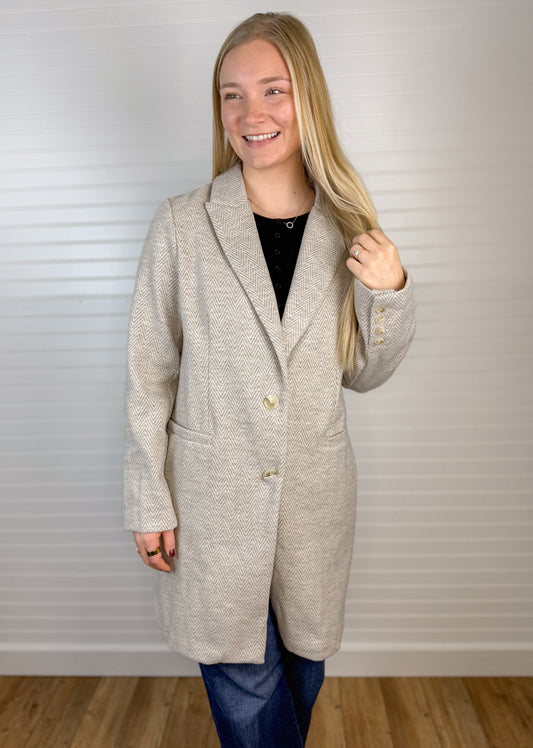 Lightweight Chevron Double Button Coat - Earth Grey