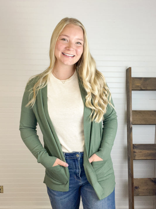 Basic Pocket Cardigan - Kale