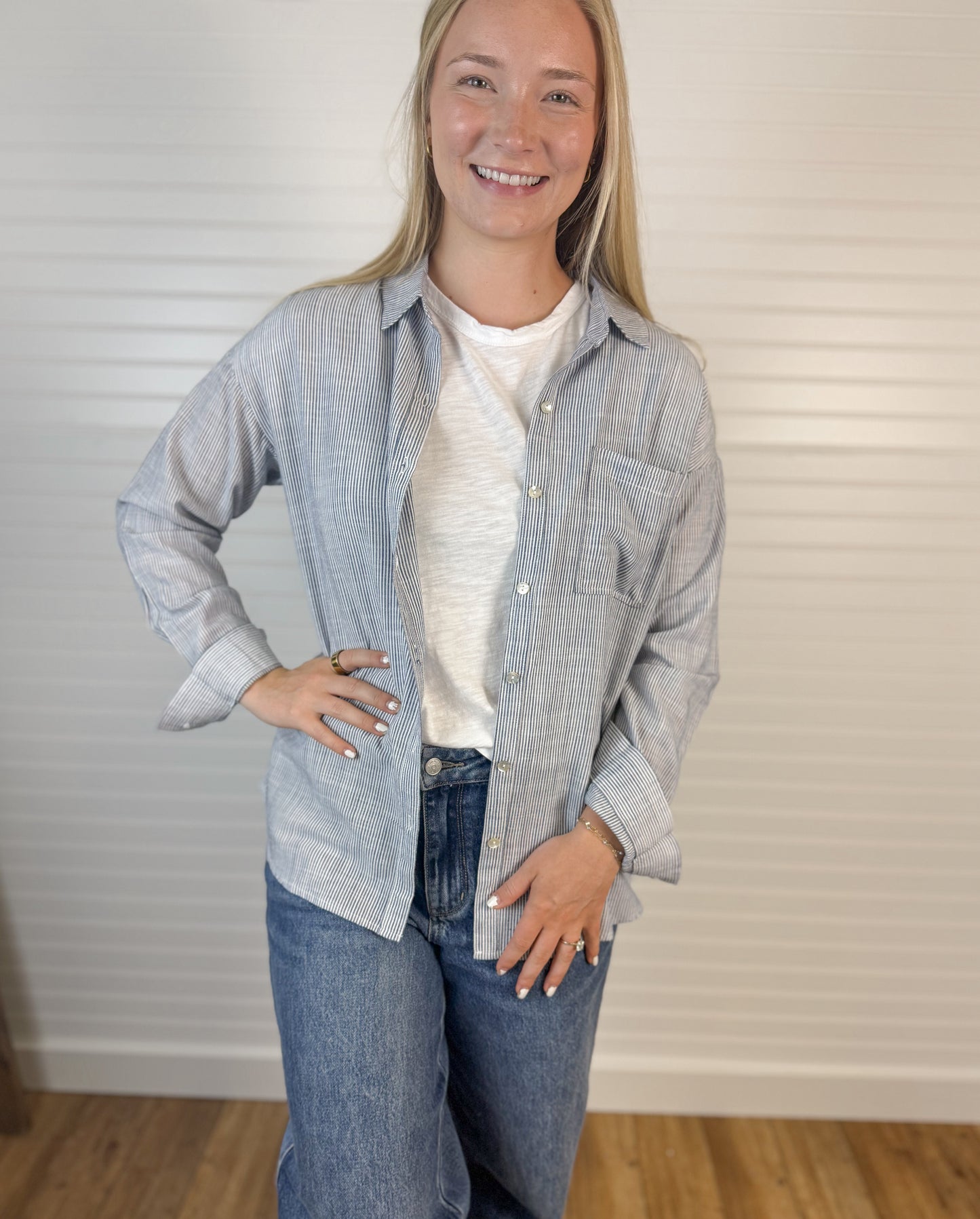 Hairline Striped Button Down Shirt - Indigo
