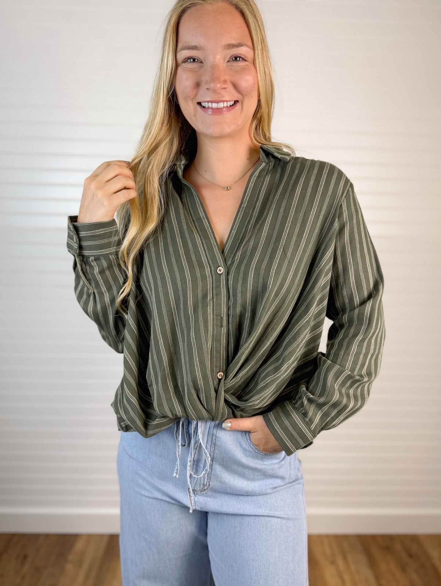 Striped Front Twist Top - Hunter