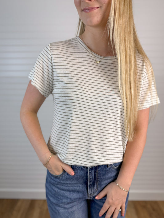 Linen Blend Striped Relax Tee (2 colors)