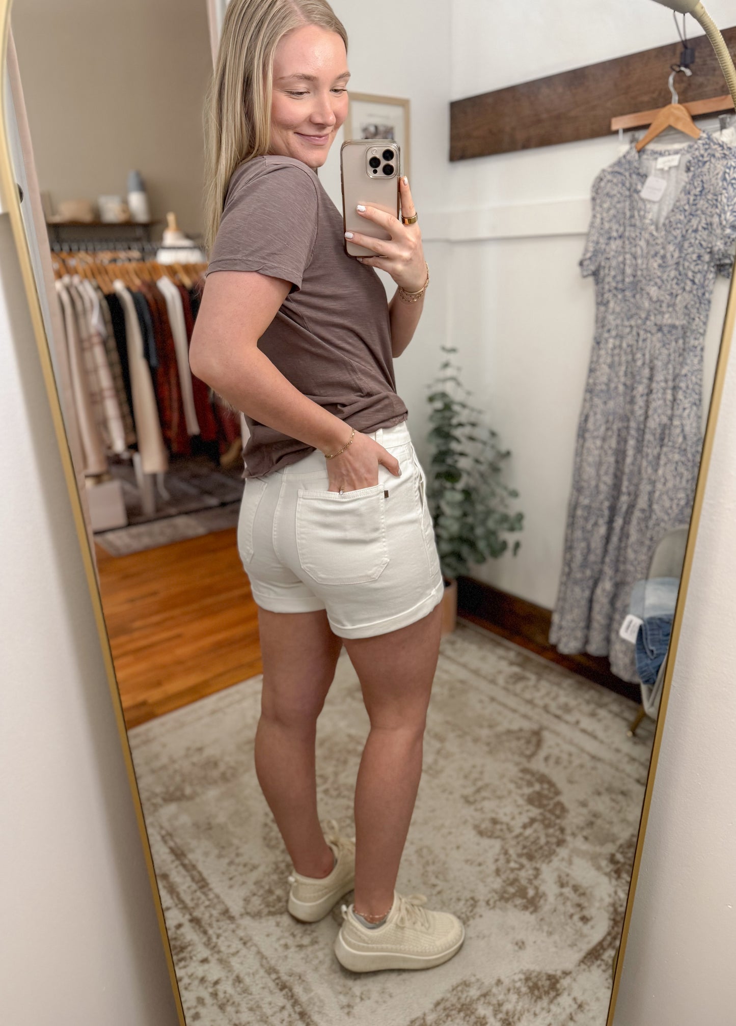 High Waist Weekender Denim Shorts - White