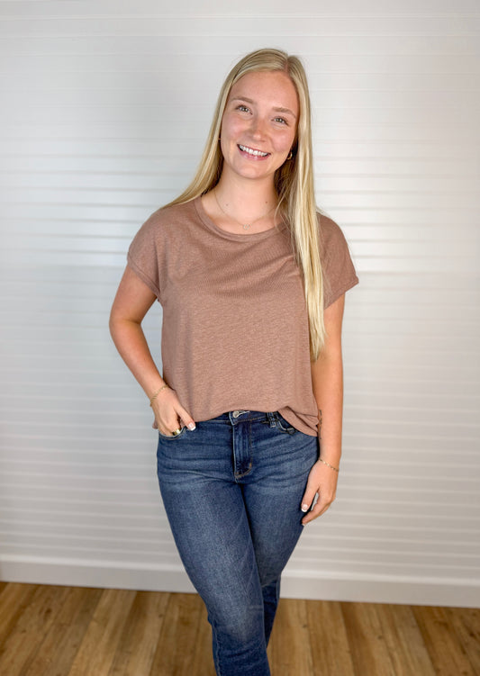 Linen Blend Cap Sleeve Top - Hazelnut