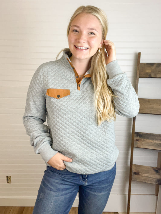 Buttoned Quilted Pullover (2 colors)