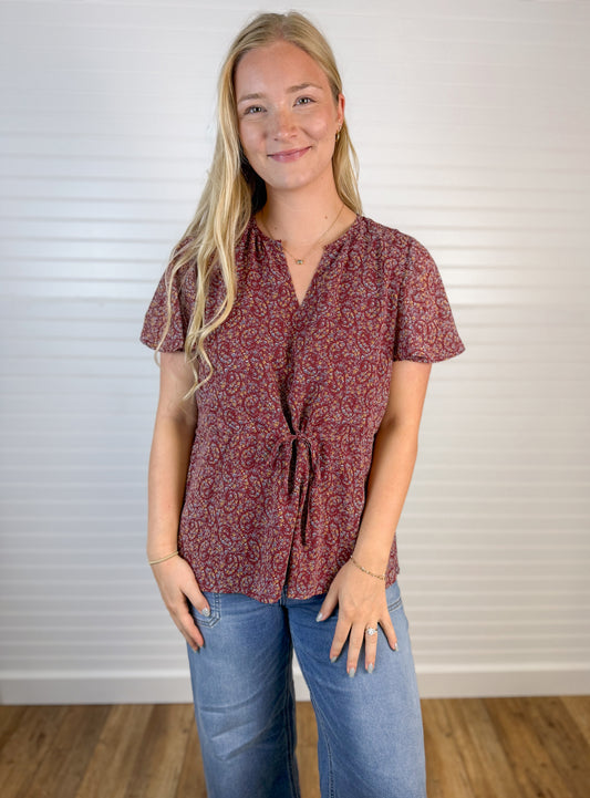 Floral Peplum Blouse Top - Wine