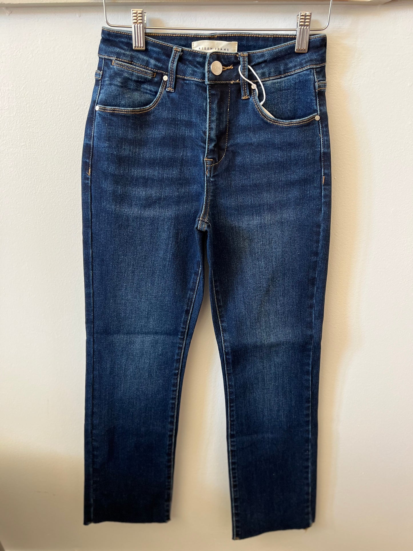 Midrise Raw Edge Straight Denim - Dark