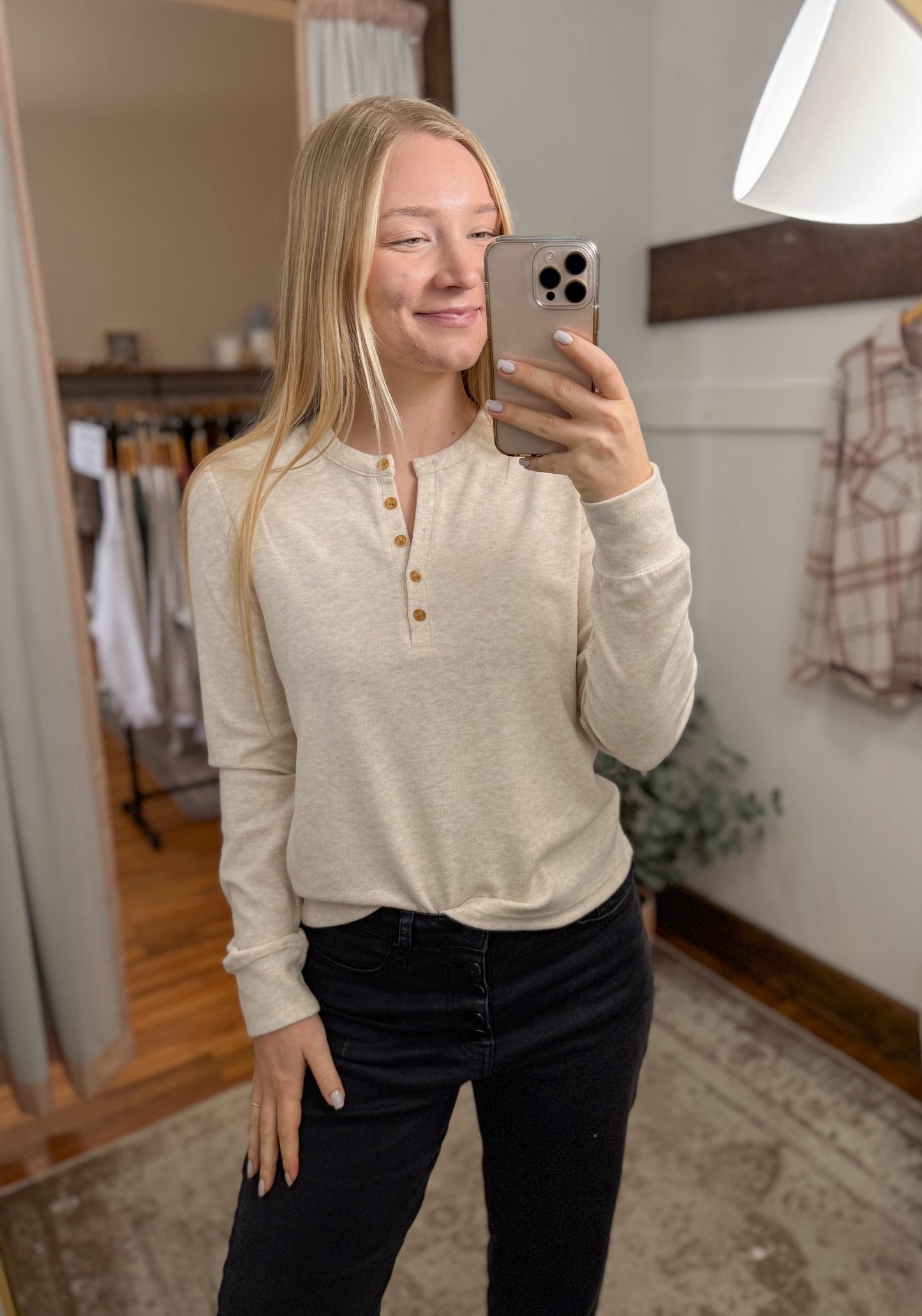 Plush Long Sleeve Henley - Oatmeal