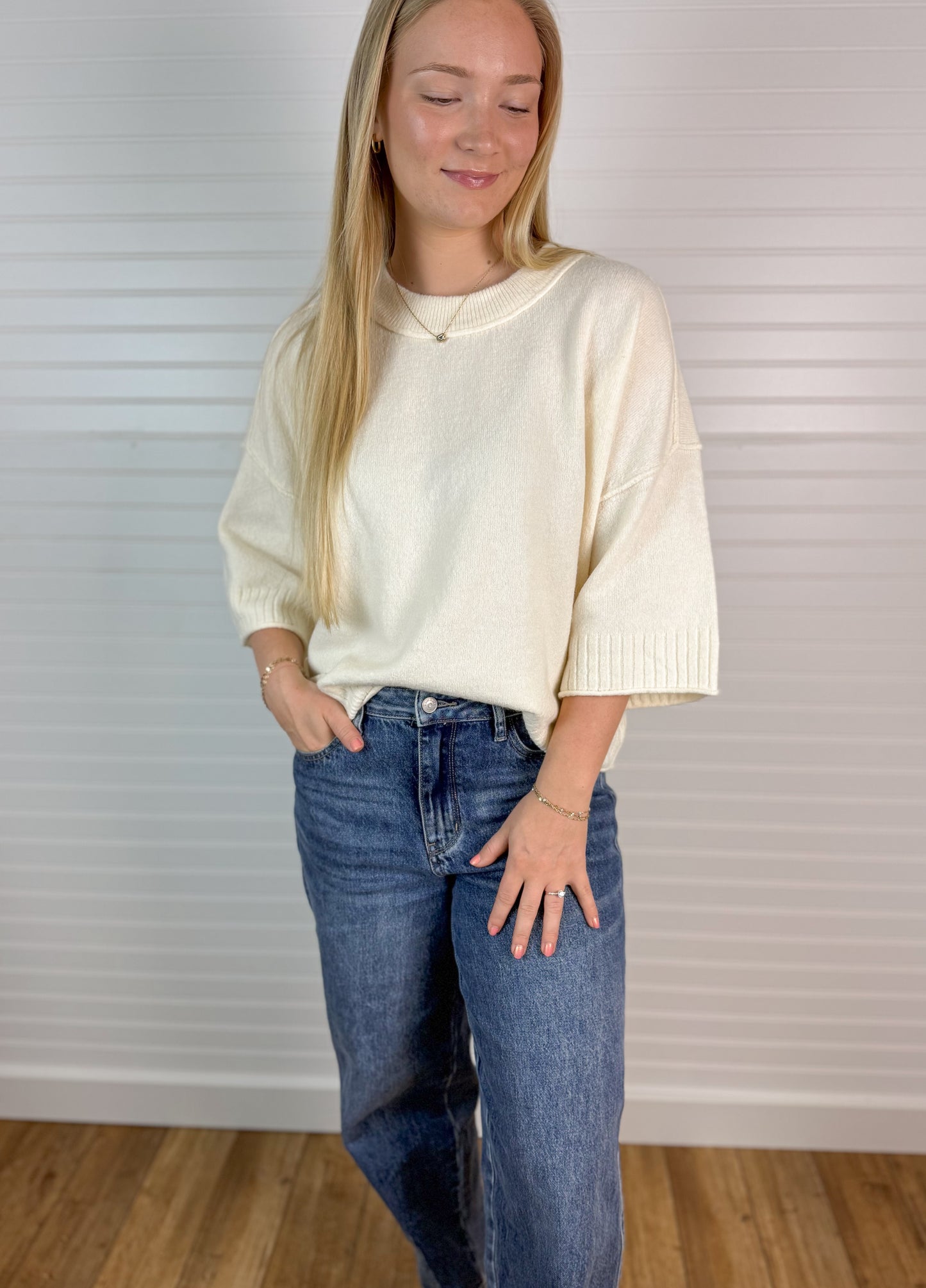 Wide Elbow Sweater Top - Ivory