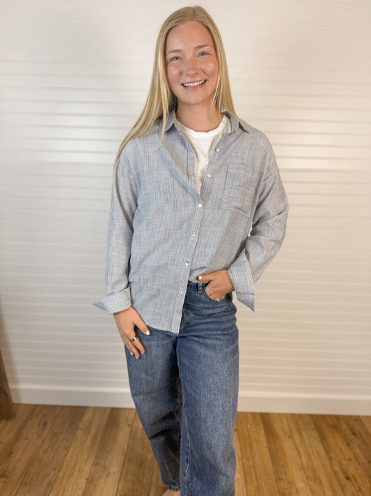 Hairline Striped Button Down Shirt - Indigo