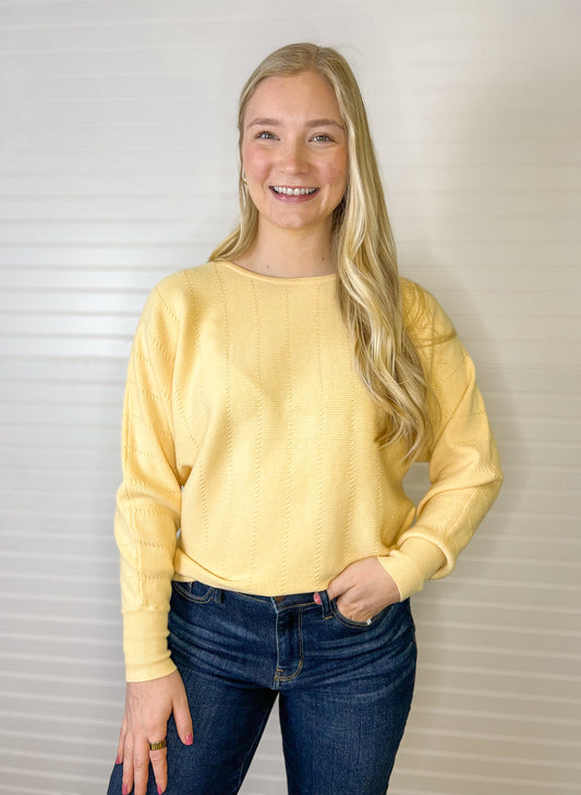 Textured Dolman Boat Neck Top - Yellow
