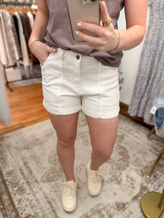 High Waist Weekender Denim Shorts - White