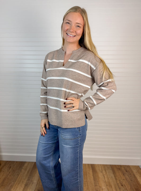 Split Neck Striped Sweater (3 colors)