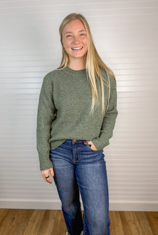 Soft Knit Crewneck Sweater - Dark Sage