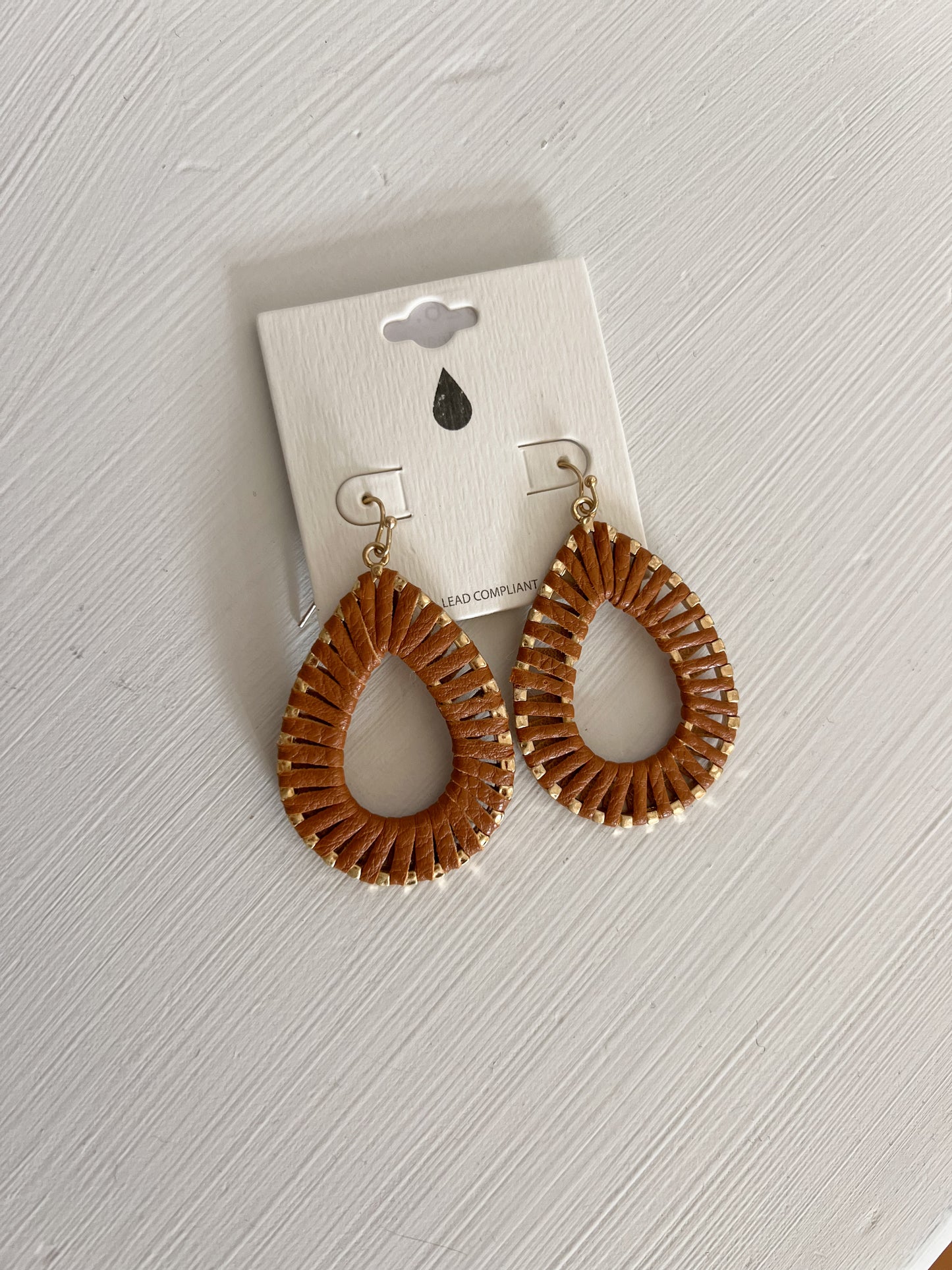 Leather Teardrop Earrings - Brown