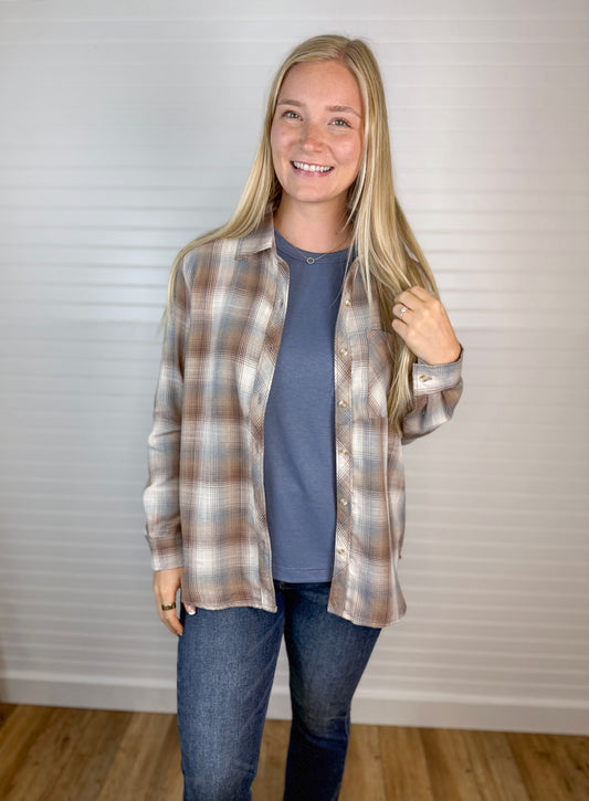 Plaid Relaxed Fit Flannel - Mocha