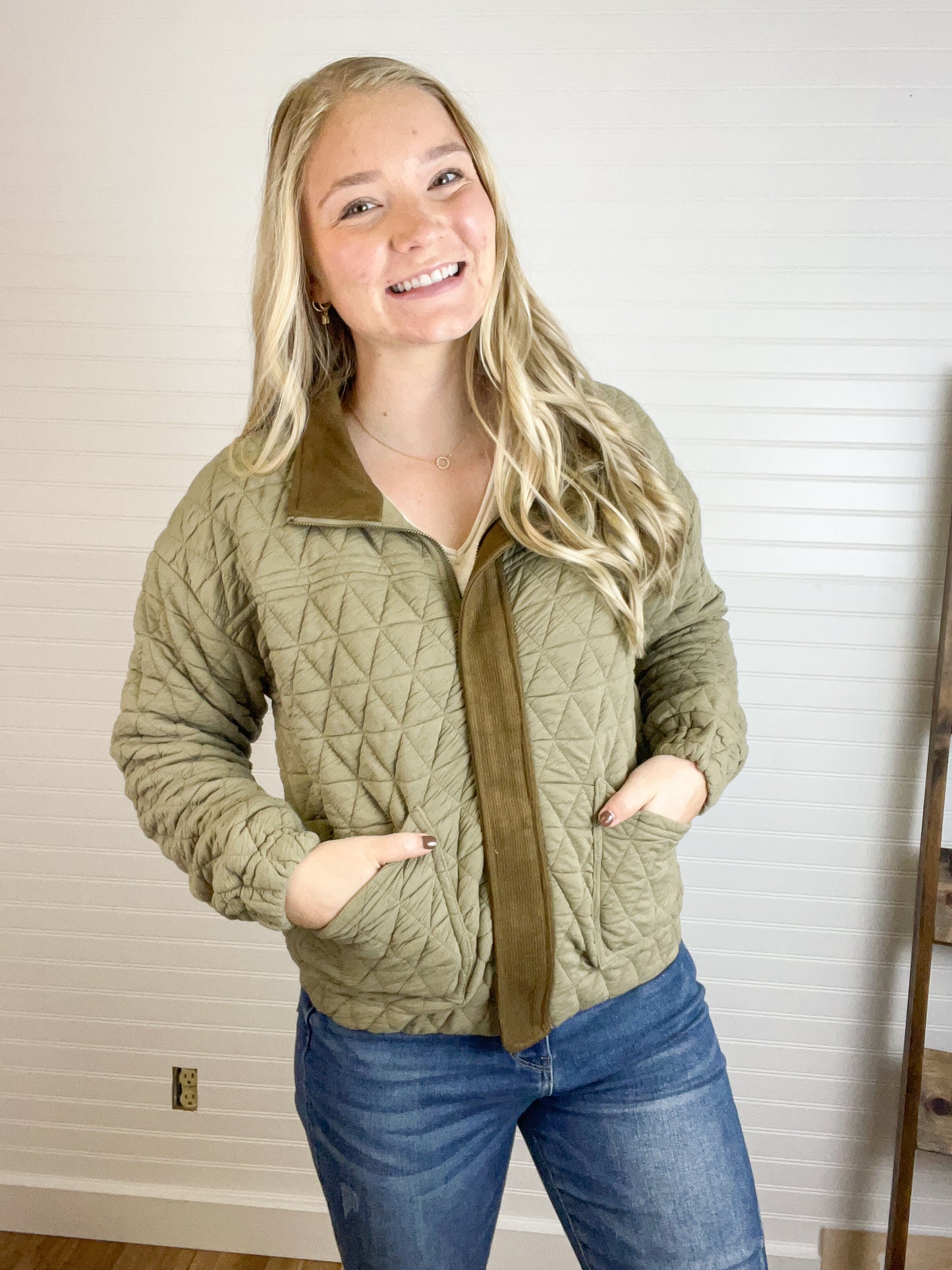 Quilted Bomber Jacket - Olive