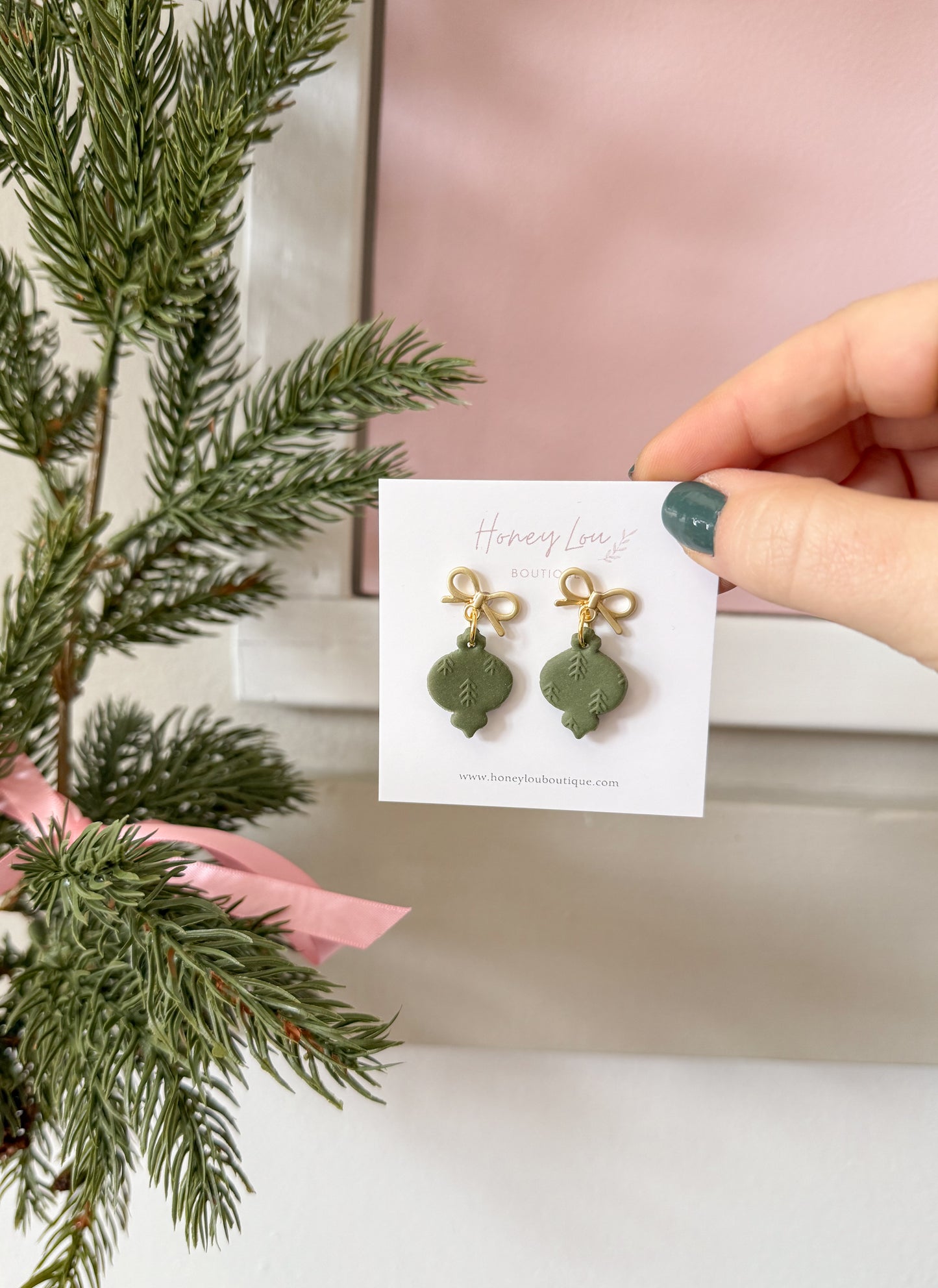 Matte Textured Bow Ornament Clay Earrings (2 colors)