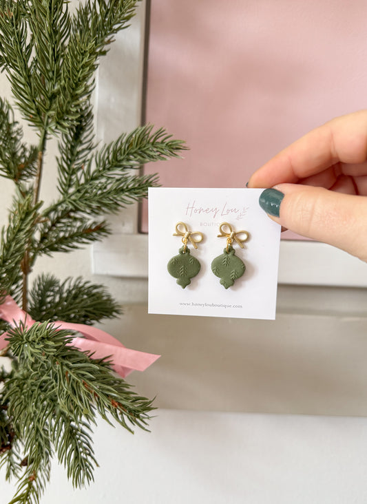 Matte Textured Bow Ornament Clay Earrings (2 colors)