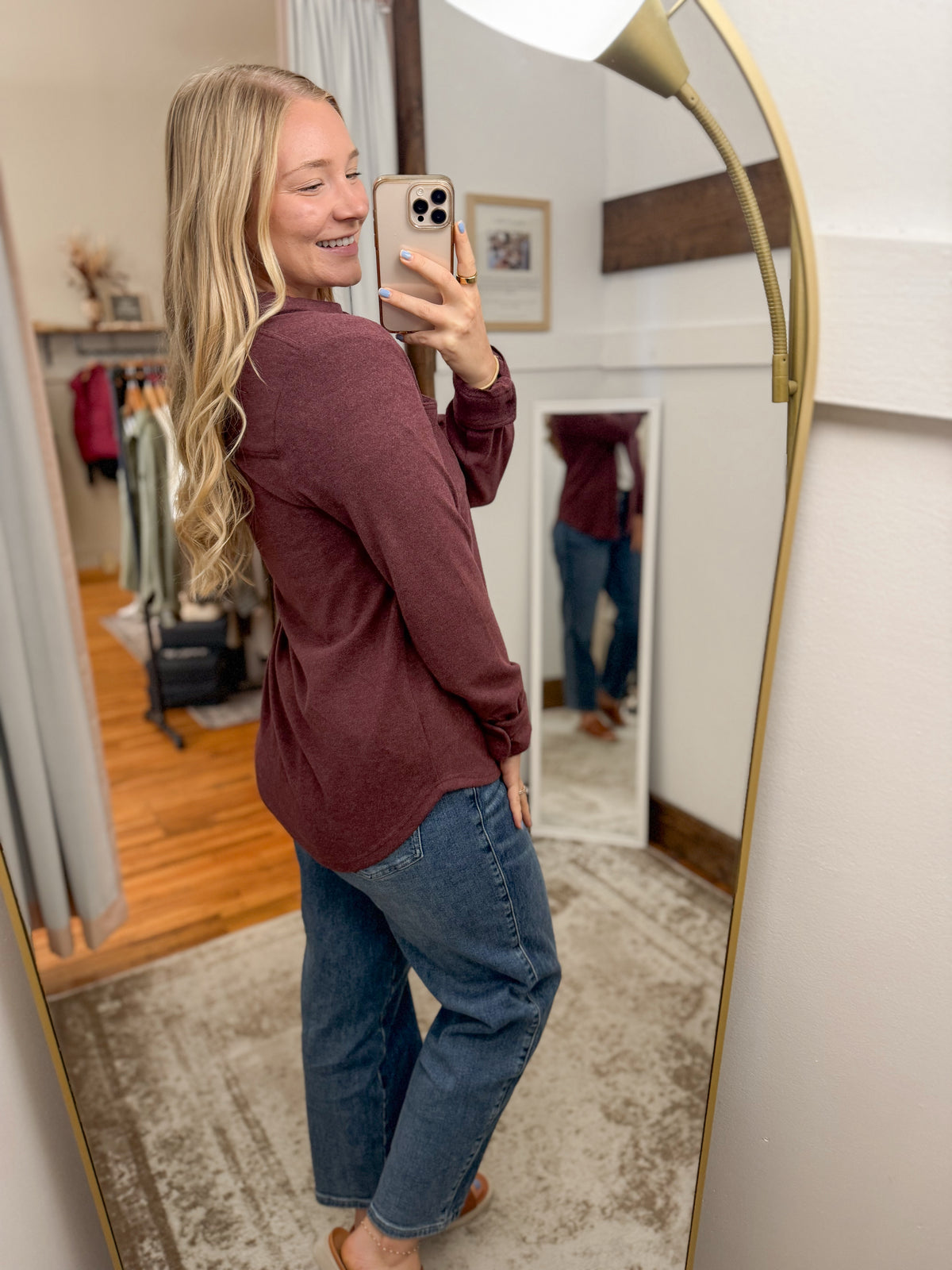 Lewis Soft Button Down Top - Burgundy Heather