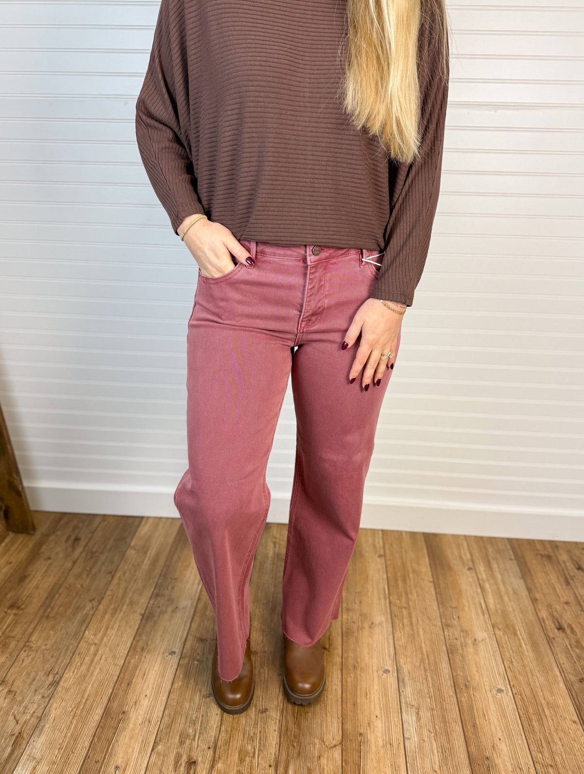 Tummy Control Midrise Straight Denim - Terracotta