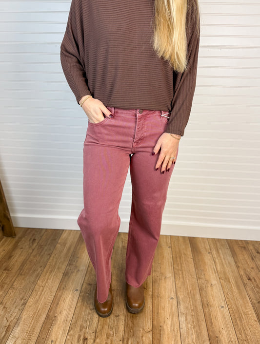 Tummy Control Midrise Straight Denim - Terracotta