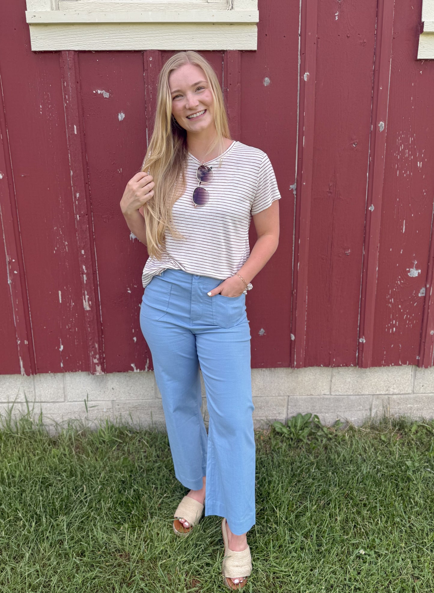 Linen Blend Striped Relax Tee (2 colors)