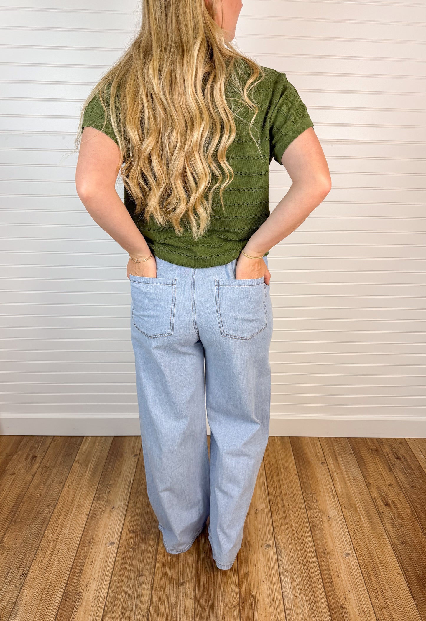 High Waist Drawstring Wide Leg Pant - Denim