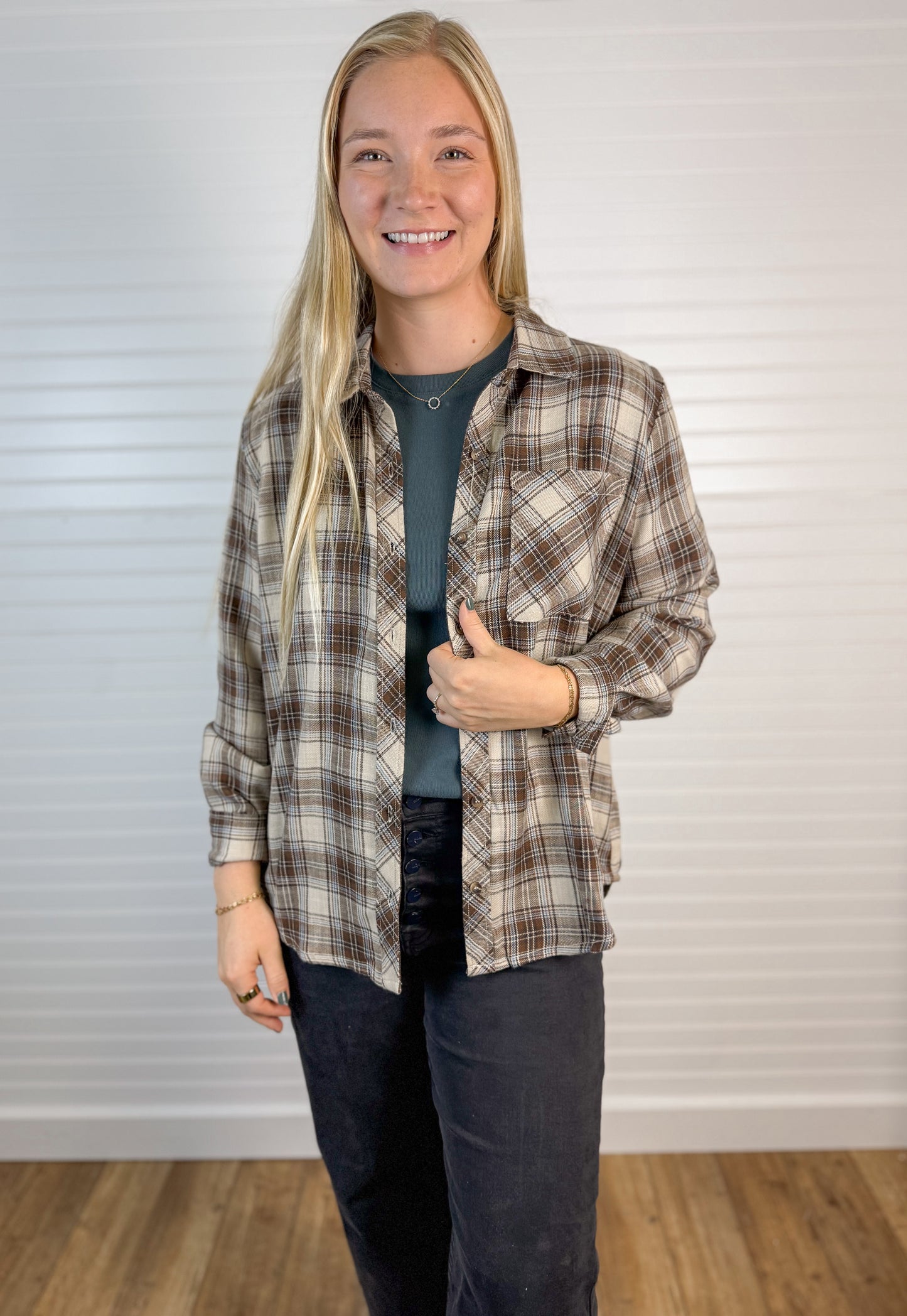 Plaid Button Up Flannel - Mocha