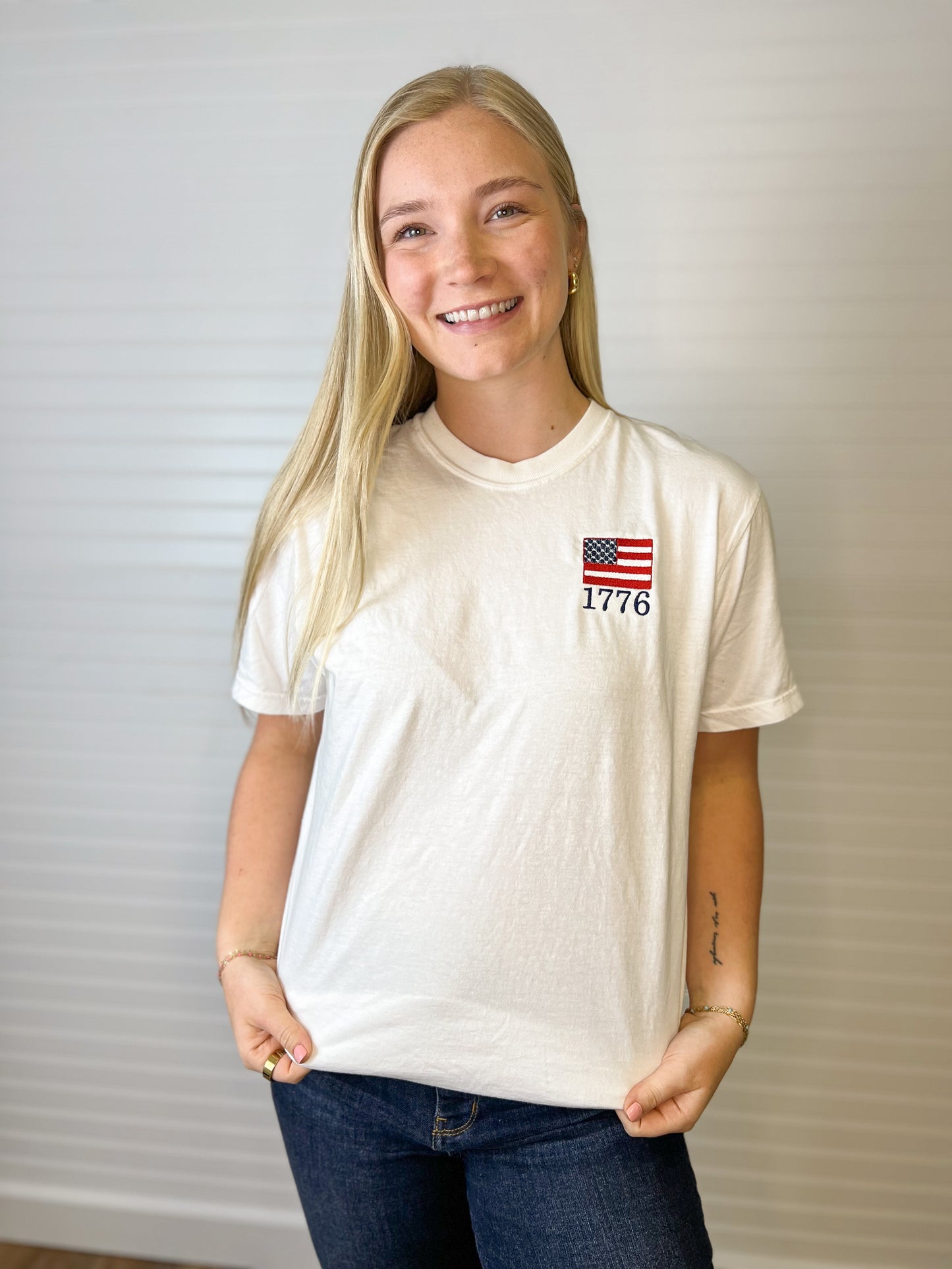 1776 American Flag Graphic Tee - White