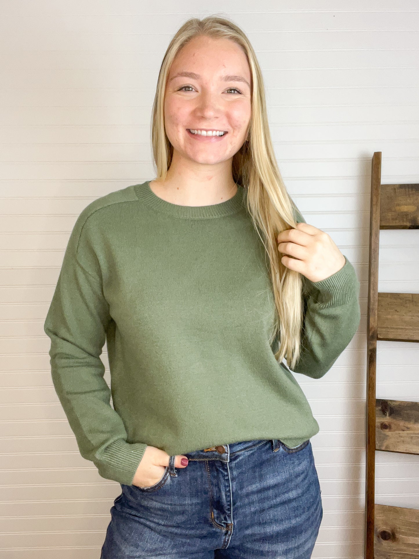 Crewneck Pullover Sweater - Kale