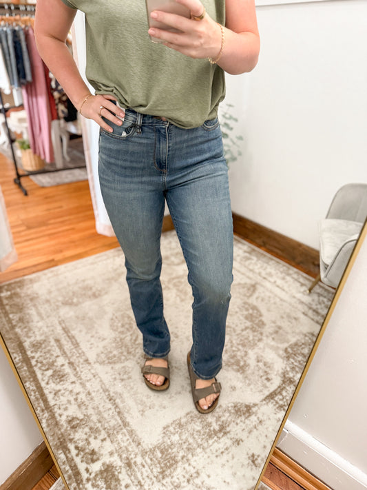 High Waist Straight Leg Denim - Dark